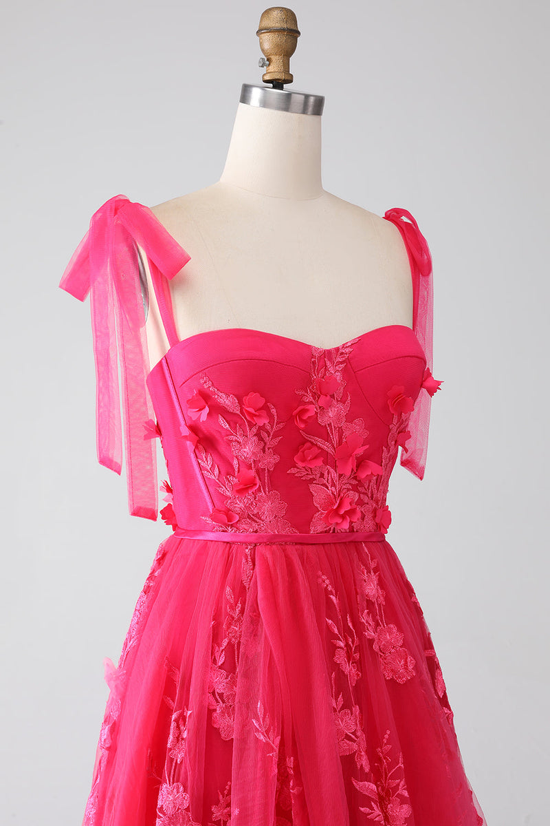 Load image into Gallery viewer, A-Line Spaghetti Straps Fuchsia Long Formal Dress with Slit