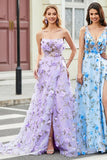 Gorgeous A Line Spaghetti Straps Lilac Long Formal Dress with 3D Flowers