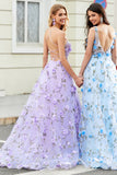 Gorgeous A Line Spaghetti Straps Lilac Long Formal Dress with 3D Flowers