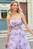 Gorgeous A Line Spaghetti Straps Lilac Long Formal Dress with 3D Flowers