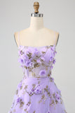 Lilac A-Line Spaghetti Straps Long Formal Dress with 3D Flowers