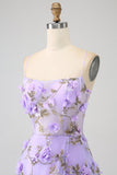 Lilac A-Line Spaghetti Straps Long Formal Dress with 3D Flowers