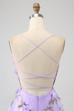 Lilac A-Line Spaghetti Straps Long Formal Dress with 3D Flowers