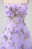 Lilac A-Line Spaghetti Straps Long Formal Dress with 3D Flowers