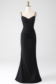 Mermaid Black Beaded Formal Dress with Ruffles