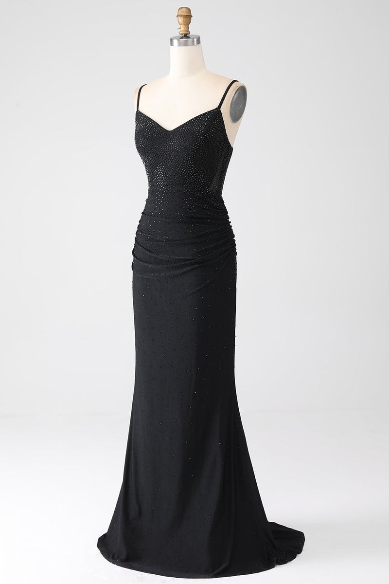 Load image into Gallery viewer, Mermaid Black Beaded Formal Dress with Ruffles