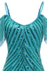 Load image into Gallery viewer, Sparkly Turquoise Tight Sequins Short Cocktail Dress with Fringes