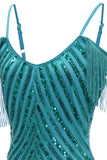 Sparkly Turquoise Tight Sequins Short Cocktail Dress with Fringes