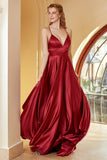 Burgundy Spaghetti Straps Simple Formal Dress