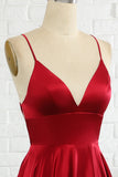 Simple A Line Spaghetti Straps Burgundy Long Formal Dress with Cirss Cross Back