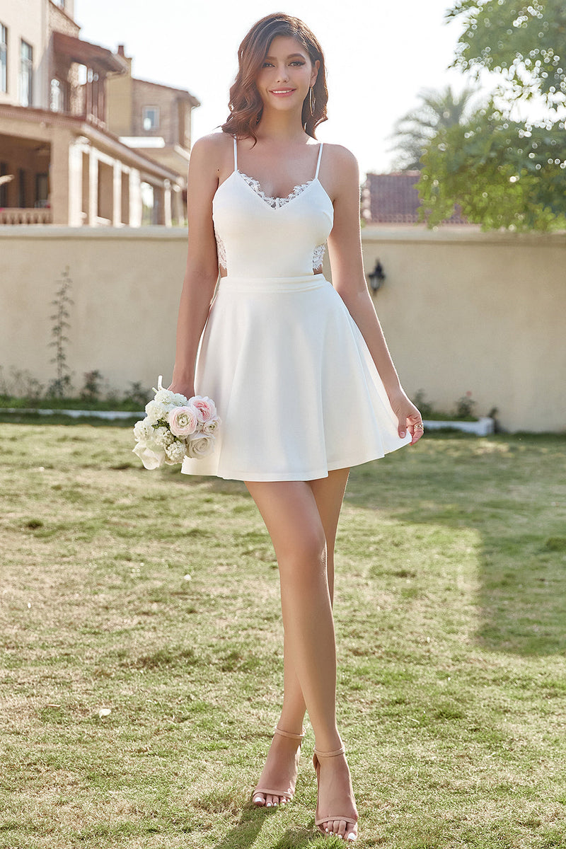 Load image into Gallery viewer, A Line Spaghetti Straps White Short Foraml Dress with Keyhole