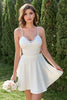 Load image into Gallery viewer, A Line Spaghetti Straps White Short Foraml Dress with Keyhole