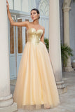 Princess A Line Sweetheart Golden Long Formal Dress