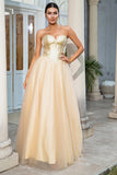 Princess A Line Sweetheart Golden Long Formal Dress