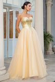 Princess A Line Sweetheart Golden Long Formal Dress