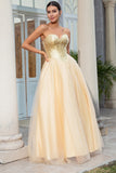 Princess A Line Sweetheart Golden Long Formal Dress