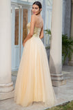 Princess A Line Sweetheart Golden Long Formal Dress