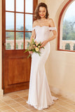 Mermaid Off the Shoulder White Wedding Dress with Lace