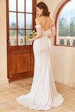 Mermaid Off the Shoulder White Wedding Dress with Lace