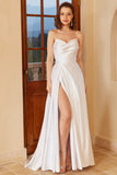 White Satin Sweetheart Wedding Dress with Slit