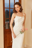 White Spaghetti Straps Simple Wedding Dress