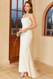 White Spaghetti Straps Simple Wedding Dress