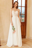 Beautiful A Line Spaghetti Straps White Wedding Dress with Appliques