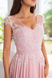 Pink Beaded Chiffon Mother of the Bride Dress