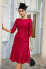 Load image into Gallery viewer, Burgundy Sheath Lace Mother of the Bride Dress