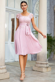 Pink Chiffon Mother of the Bride Dress with Lace