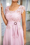 Pink Chiffon Mother of the Bride Dress with Lace