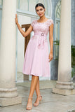 Pink Chiffon Mother of the Bride Dress with Lace