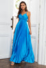 Load image into Gallery viewer, A Line Spaghetti Straps Lake Blue Long Formal Dress