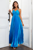 A Line Spaghetti Straps Lake Blue Long Formal Dress