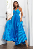 A Line Spaghetti Straps Lake Blue Long Formal Dress