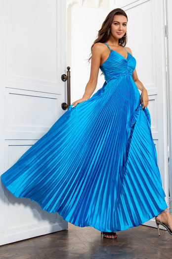 A Line Spaghetti Straps Lake Blue Long Formal Dress