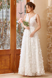 White Appliques Tulle Wedding Dress