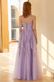 Charming A Line Spaghetti Straps Light Purple Long Formal Dress with Appliques