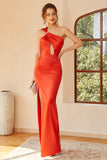 Orange One Shoulder Cut Out Long Formal Dress