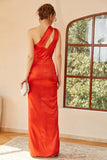 Orange One Shoulder Cut Out Long Formal Dress