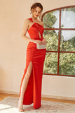 Orange One Shoulder Cut Out Long Formal Dress