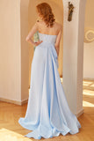 Mermaid Light Blue Long Formal Dress with Slit