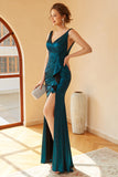 Peacock Blue Ruched Long Formal Dress