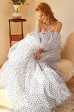 White Polka Dots Long Formal Dress with Sleeves