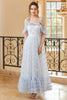 Load image into Gallery viewer, Princess A Line Off the Shoulder Light Blue Long Formal Dress