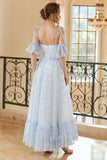 Princess A Line Off the Shoulder Light Blue Long Formal Dress