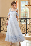 Princess A Line Off the Shoulder Light Blue Long Formal Dress