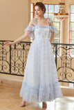 Princess A Line Off the Shoulder Light Blue Long Formal Dress