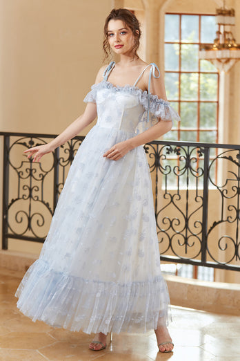 Princess A Line Off the Shoulder Light Blue Long Formal Dress