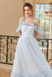 Princess A Line Off the Shoulder Light Blue Long Formal Dress